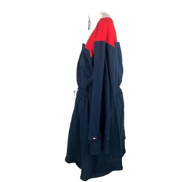 TOMMY JEANS RED WHITE & BLUE LONG SLEEVE MOCK NECK COLORBLOCK MINI DRESS L 12/14 - Picture 4 of 8
